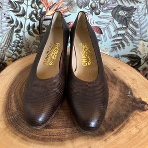 Salvatore Ferragamo brown snakeskin heels with block heel size 7